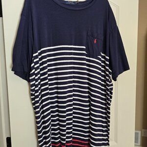 Polo Ralph Lauren Mens 3XLT Navy Striped Pocket Tee Big Tall Pocket GUC Red Pink